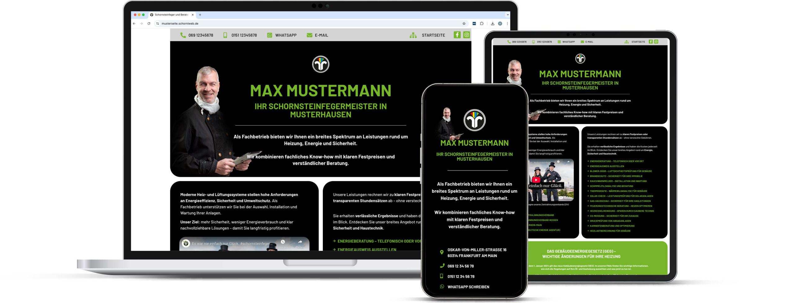 Beispiel einer modernen Webseite für Schornsteinfeger